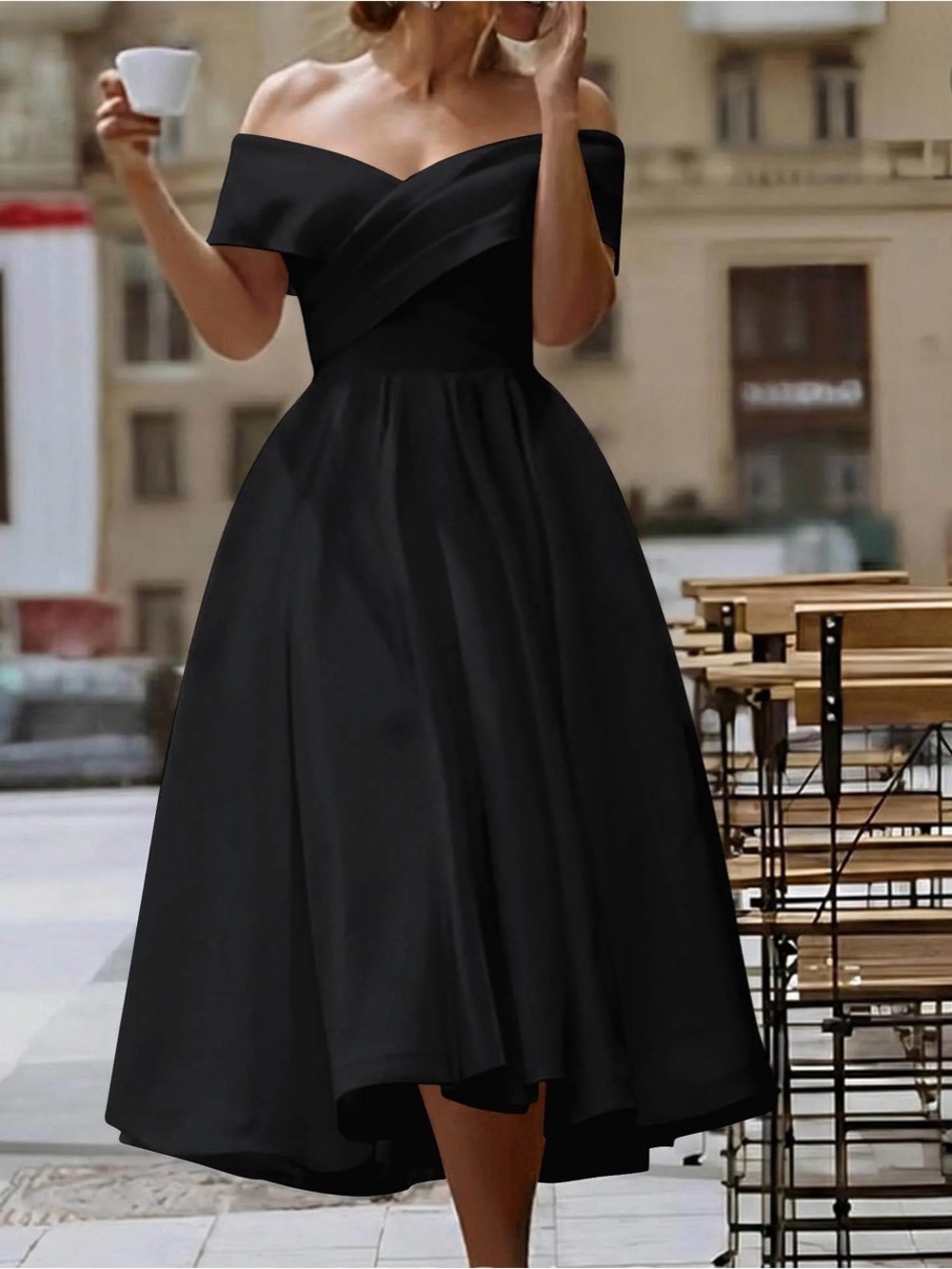 Elegant Off-Shoulder Black Midi Dress